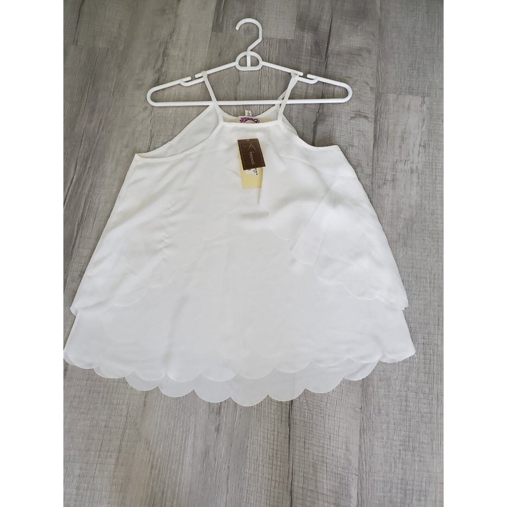 francesca’s Emmelee White tank top, scalloped hem, women’s small NWT - Picture 5 of 8